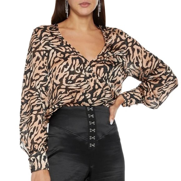 Fleur du Mal Tops - Tiger-print Silk-chiffon Wrap Blouse from FLEUR DU MAL